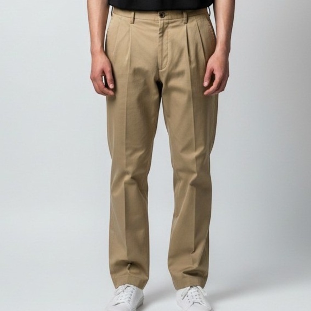 LL Bean Chino Pants Mens 31x32 Khaki Tan Pleated Classic Fit Cotton Trousers